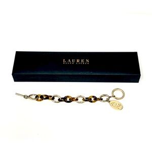 Lauren by Ralph Lauren Gold Tone Tortoise Toggle Link Bracelet With Case